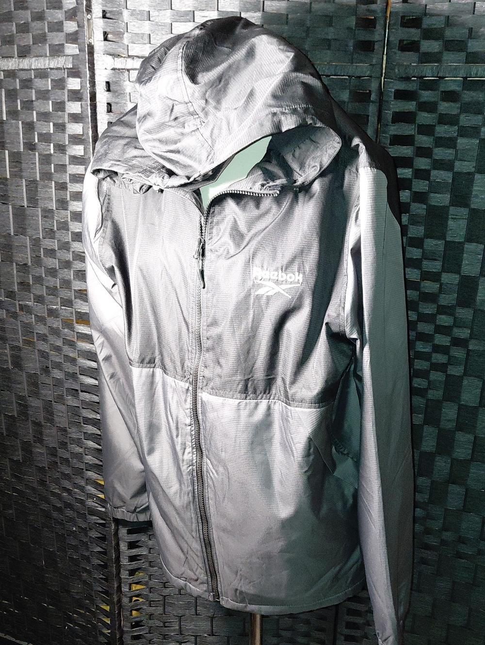 Reebok Silver Hooded Lightweight Windbreaker Jacket